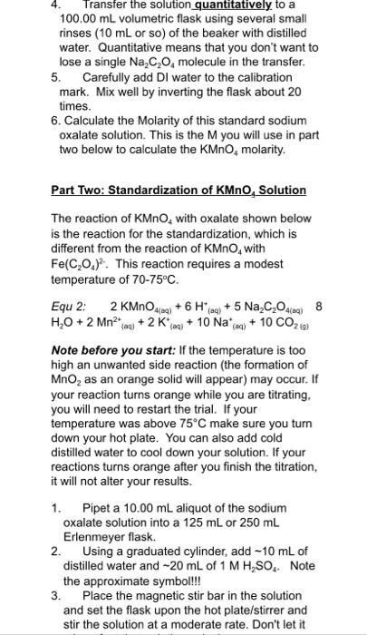 Redox Titrimetric Analysis Of Ksfe C204 3 3h 0 Introduction Potassium Ferrioxalate Trihydrate K Fe C O 3h O Has Long 4