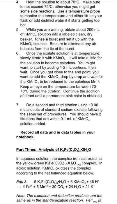 Redox Titrimetric Analysis Of Ksfe C204 3 3h 0 Introduction Potassium Ferrioxalate Trihydrate K Fe C O 3h O Has Long 6