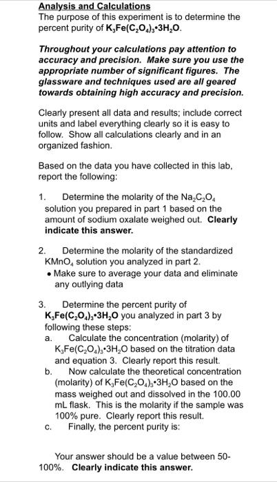 Redox Titrimetric Analysis Of Ksfe C204 3 3h 0 Introduction Potassium Ferrioxalate Trihydrate K Fe C O 3h O Has Long 7