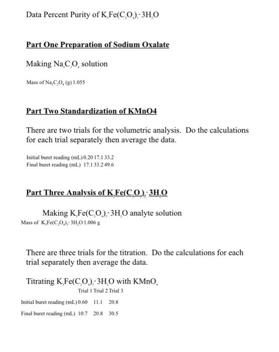 Redox Titrimetric Analysis Of Ksfe C204 3 3h 0 Introduction Potassium Ferrioxalate Trihydrate K Fe C O 3h O Has Long 9