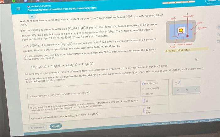 Othermomistry Calculating Heat Of Reaction From Bomb Calorimetry Data A Student Runs Two Experiments With A Constant Vol 1