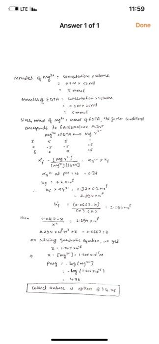 Iii 10 Clo 6 Calculate The Pmg In The Reaction Of 50 Ml Of 0 1 M Mg Buffered To Ph 10 With 25 Ml Of 0 2 Medta My 2