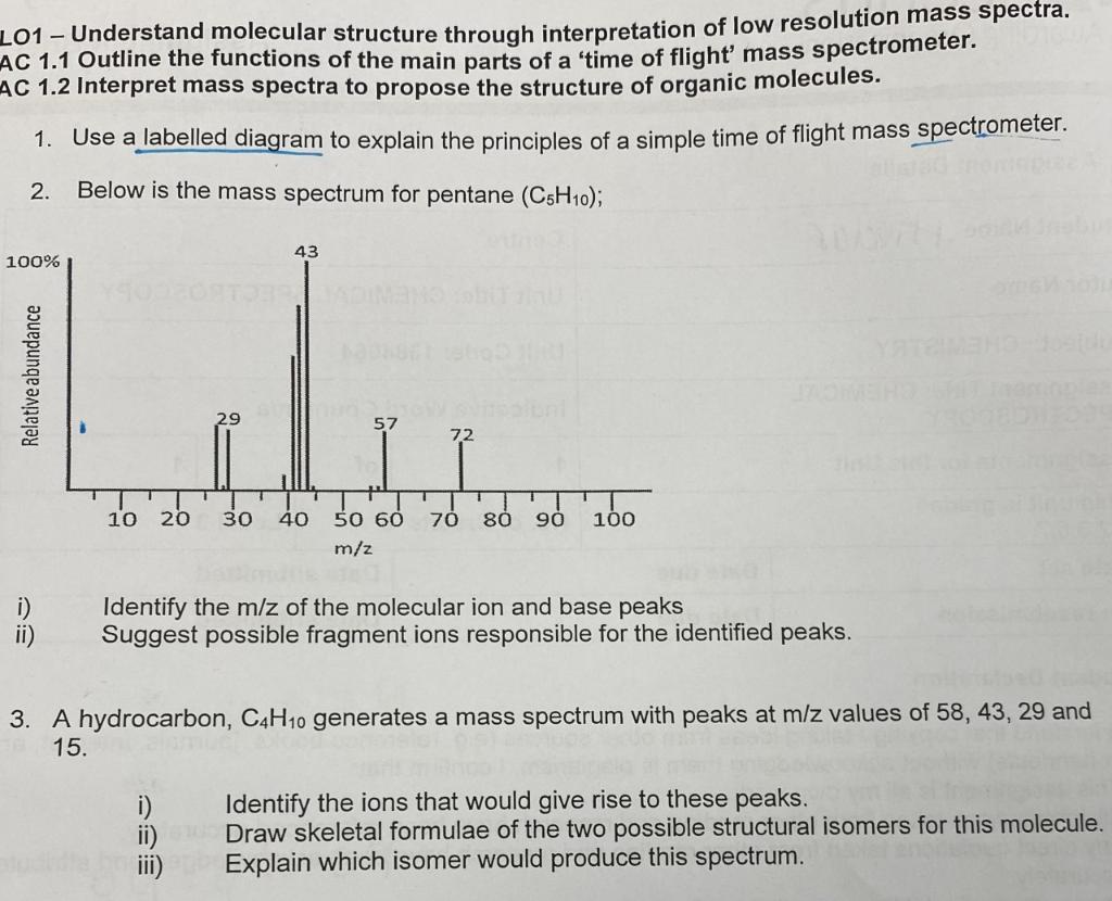 201 Understand Molecular Structure Through Interpretation Of Low Resolution Mass Spectra Ac 1 1 Outline The Functions 1