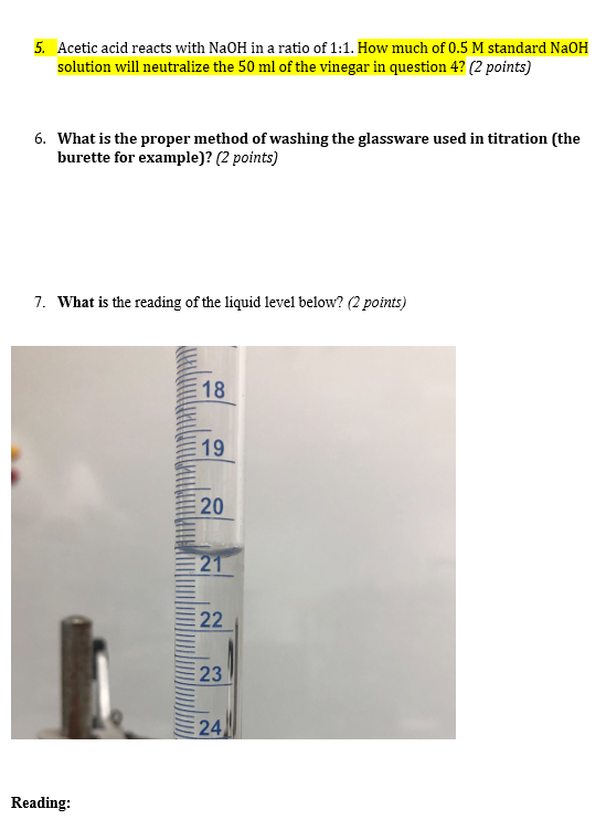 5 Acetic Acid Reacts With Naoh In A Ratio Of 1 1 How Much Of 0 5 M Standard Naoh Solution Will Neutralize The 50 Ml Of 1