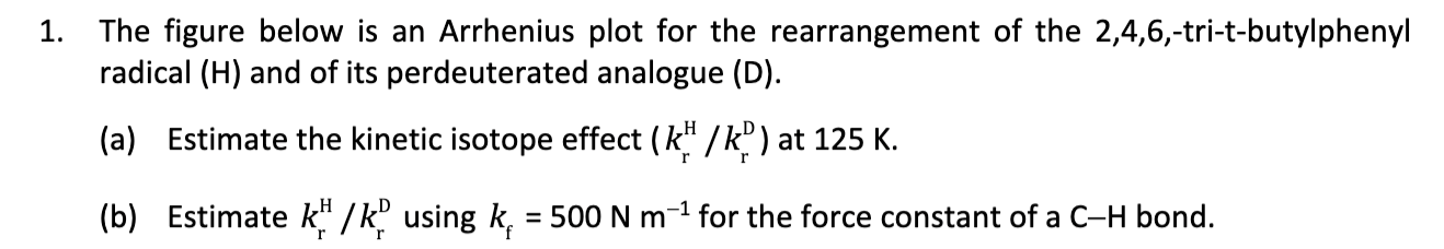 1 The Figure Below Is An Arrhenius Plot For The Rearrangement Of The 2 4 6 Tri T Butylphenyl Radical H And Of Its Pe 1