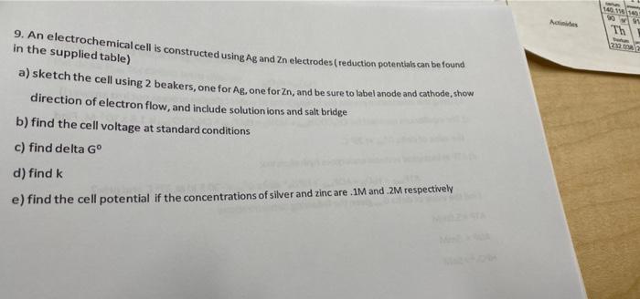 11 Aces Th 222 9 An Electrochemical Cell Is Constructed Using Ag And Zn Electrodes Reduction Potentials Can Be Found I 1