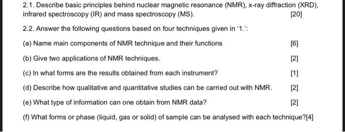 2 1 Describe Basic Principles Behind Nuclear Magnetic Resonance Nmr X Ray Diffraction Xrd Infrared Spectroscopy 1