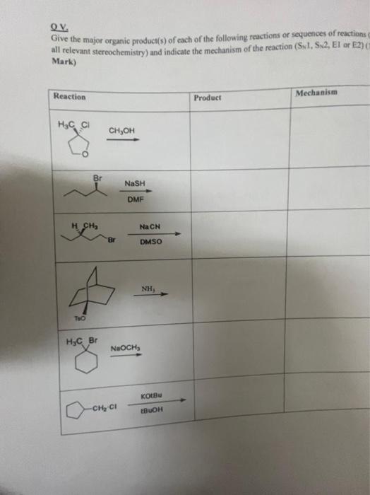 Qy Give The Major Organic Product S Of Each Of The Following Reactions Or Sequences Of Reactions All Relevant Stereoch 1