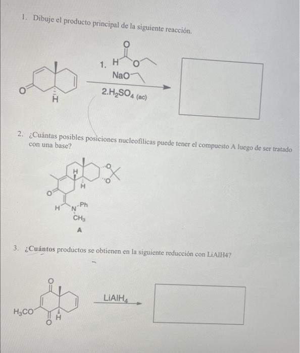 1 Dibuje El Producto Principal De La Siguiente Reaccion 1 H Nao 2 H2so4 Ac H H 2 Cuantas Posibles Posiciones Nucl 1