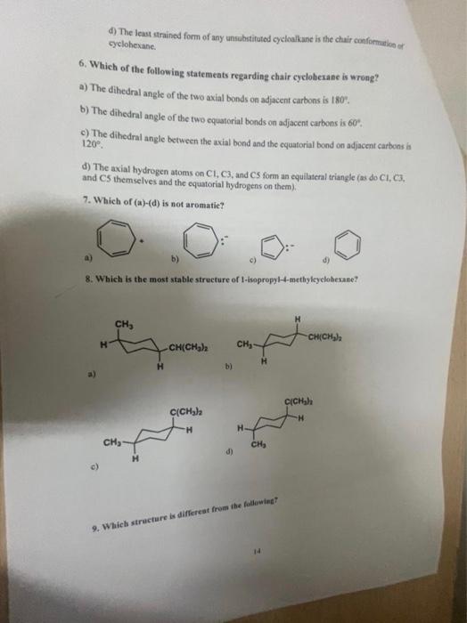Ich Of The Following An Exists Were Cyclohexane Methylcyclohexane 1 1 Dimethylcyclohexane 1 2 Dimethylcyclohen C D 2 I 2