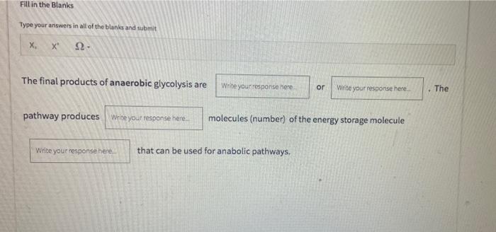 Fill In The Blanks Type Your Answers In All Of The Blanks And Submit X X 12 The Final Products Of Anaerobic Glycolysis 1