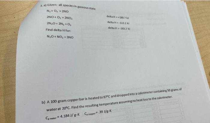 3 A Given All Species In Gaseous State N O 2no Delta 10 7 2no O2 2no 2n 2n O Find Delta H For N O No 3no 1