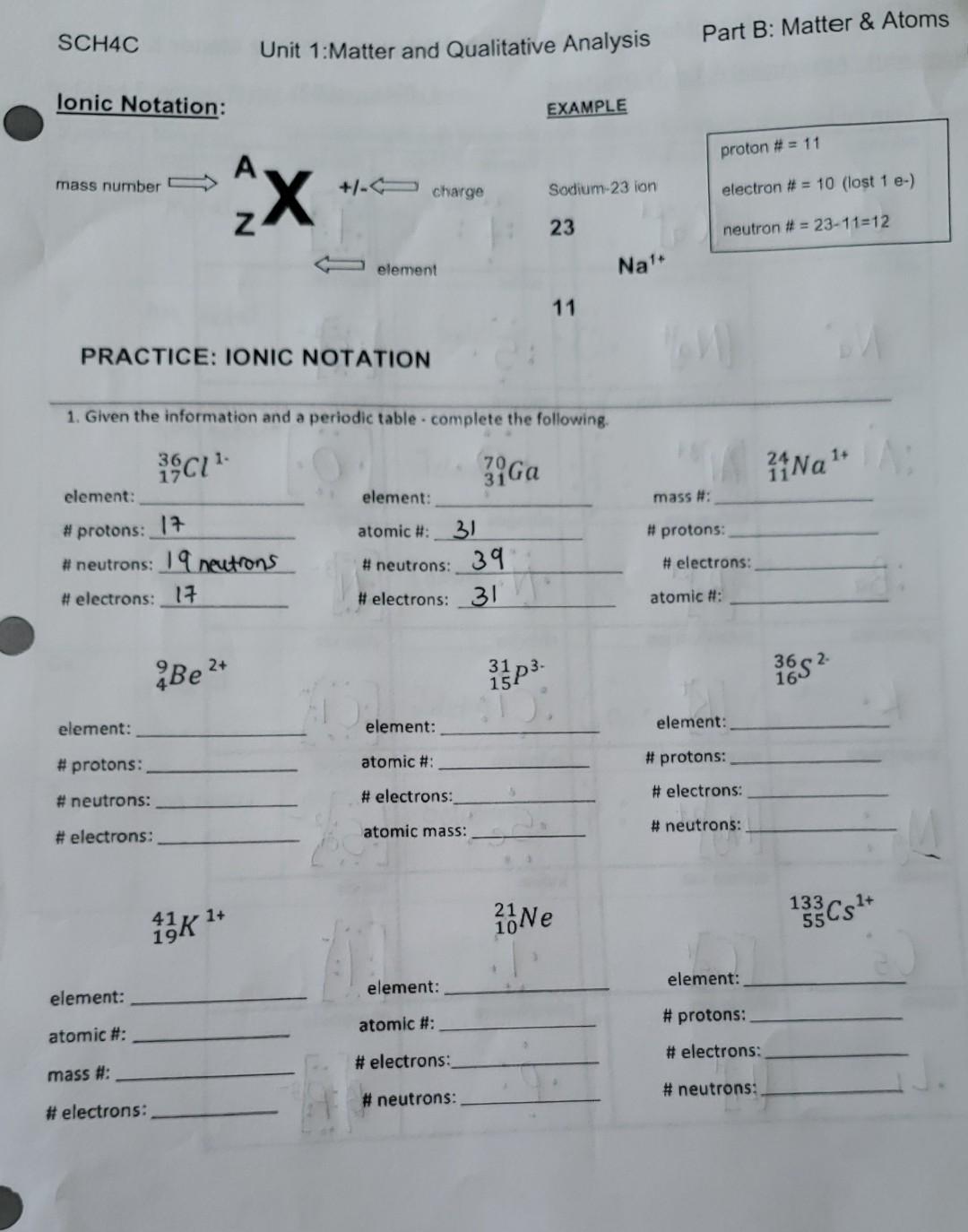 Sch4c Part B Matter Atoms Unit 1 Matter And Qualitative Analysis Lonic Notation Example Proton 11 Mass Number 2x 1