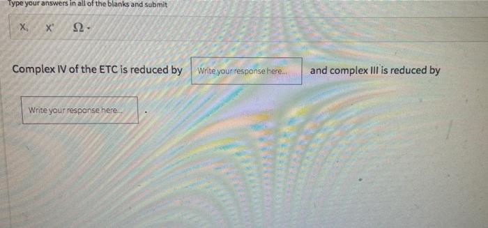 Type Your Answers In All Of The Blanks And Submit X X 92 Complex Iv Of The Etc Is Reduced By Write Your Response Here 1