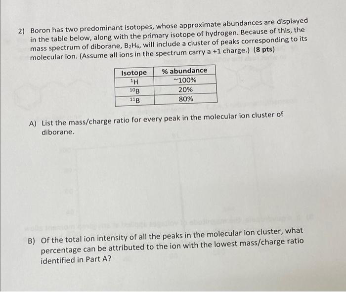 2 Boron Has Two Predominant Isotopes Whose Approximate Abundances Are Displayed In The Table Below Along With The Pri 1