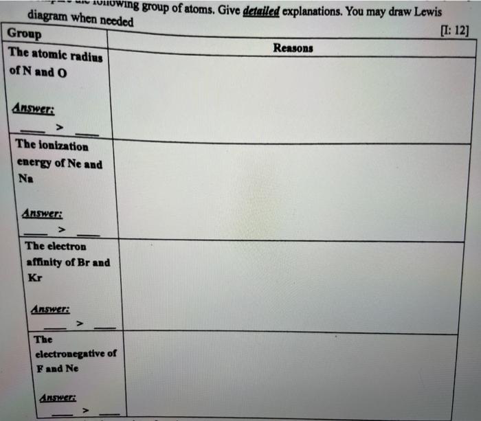 Wing Group Of Atoms Give Detailed Explanations You May Draw Lewis Diagram When Needed Group Reasons The Atomic Radius 1