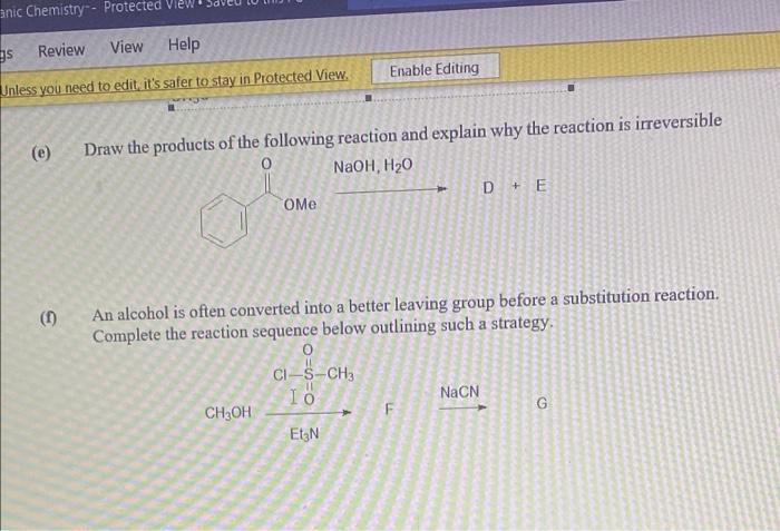 Anic Chemistry Protected Review View Help Enable Editing Unless You Need To Edit It S Safer To Stay In Protected View 1