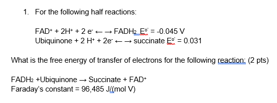 Half Reactions In Biochemistry Question 1