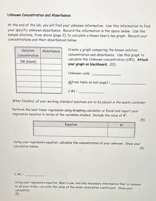 This Exam Involves Using Absorbance Spectrum To Analyze A Co Unknown Solution Multiple Working Standard Solutions Wil 3