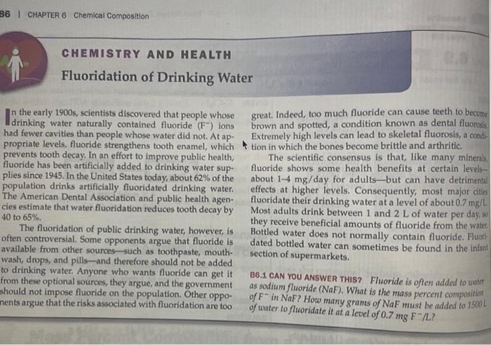 36 Chapter 6 Chemical Composition Chemistry And Health Fluoridation Of Drinking Water The Early 1900s Scientists Discov 1