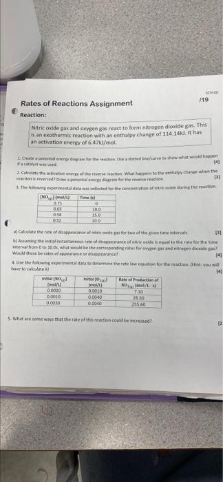 Rates Of Reactions Assignment 719 Reaction Nitric Oxide Gas And Oxygen Gas React To Form Nitrogen Dioxide Gas This Is 1