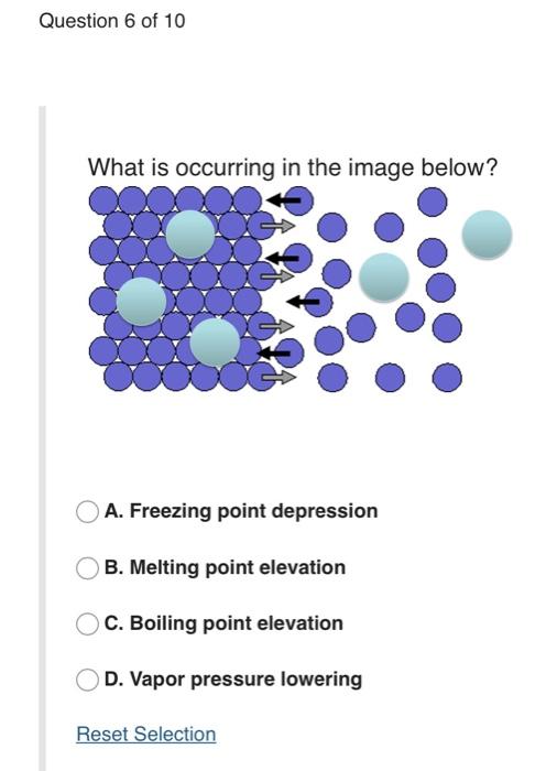 Question 6 Of 10 What Is Occurring In The Image Below A Freezing Point Depression B Melting Point Elevation Oc Boili 1
