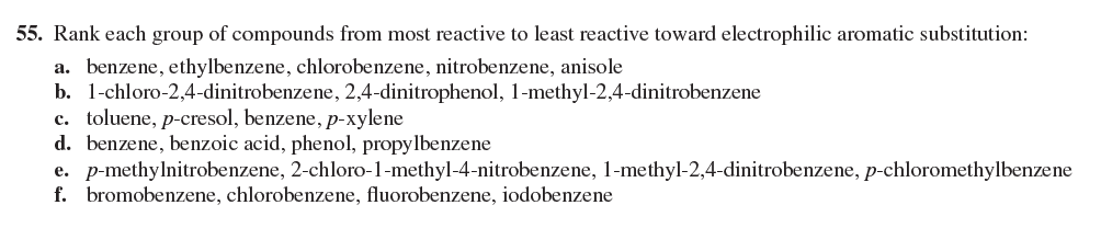 55 Rank Each Group Of Compounds From Most Reactive To Least Reactive Toward Electrophilic Aromatic Substitution A Ben 1