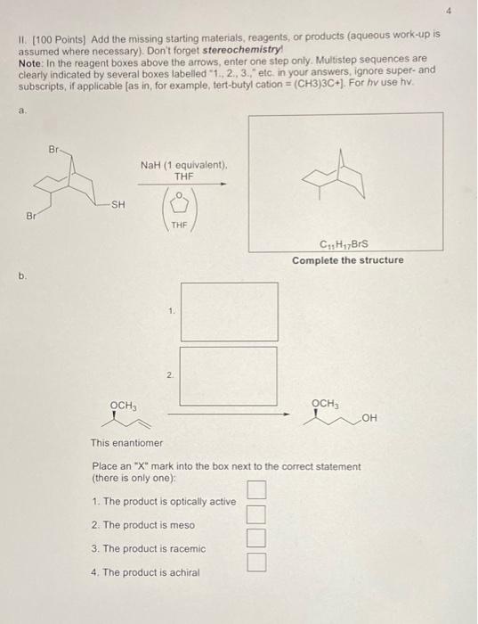 Ii 100 Points Add The Missing Starting Materials Reagents Or Products Aqueous Work Up Is Assumed Where Necessary 1