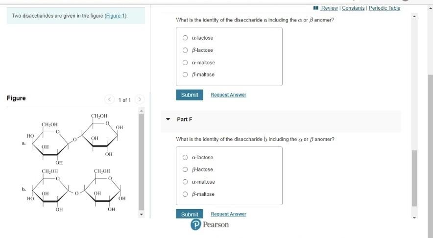 Two Disaccharides Are Given In The Figure Eigure 1 In Review Constants Periodic Table What Is The Identity Of The Dis 1