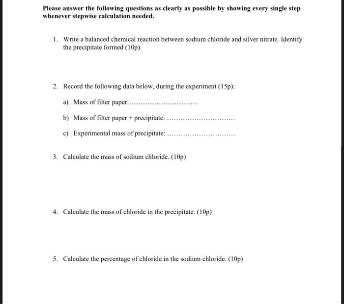 Please Answer The Following Questions As Clearly As Possible By Showing Every Single Step Whenever Stepwise Calculation 1