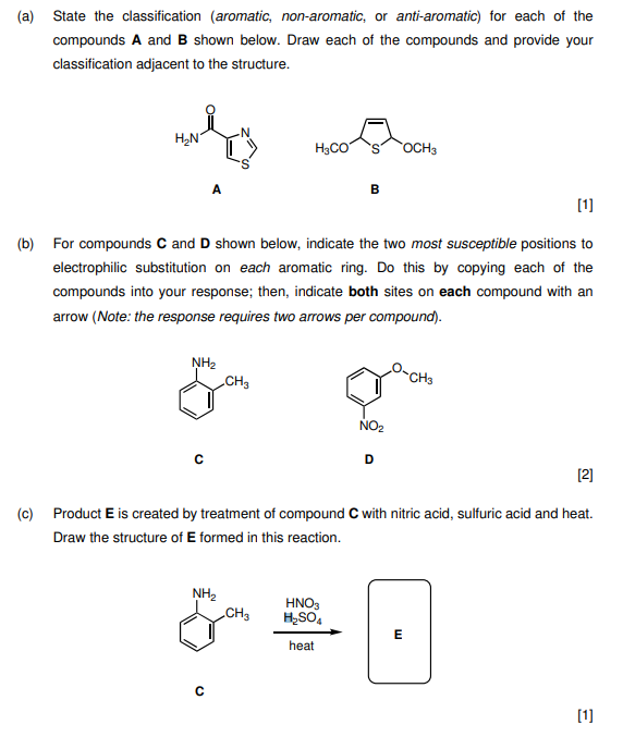 A State The Classification Aromatic Non Aromatic Or Anti Aromatic For Each Of The Compounds A And B Shown Below D 1