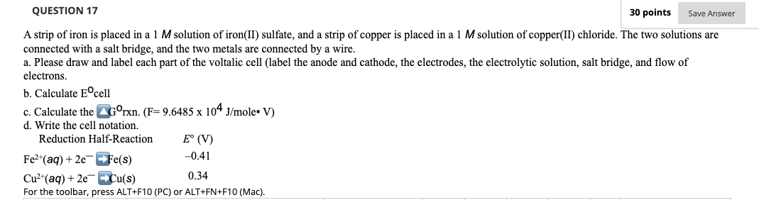 A Strip Of Iron Is Placed In A 1 M Solution Of Iron Ii Sulfate And A Strip Of Copper Is Placed In A 1 M Solution Of C 1