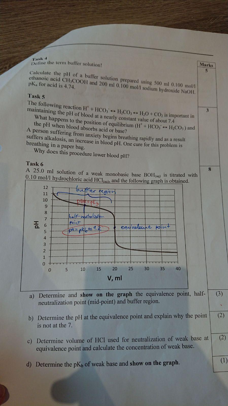Task Detine The Term Buffer Solution Marks 5 Calculate The Ph Of A Buffer Solution Prepared Using 500 Ml 0 100 Mol L 1