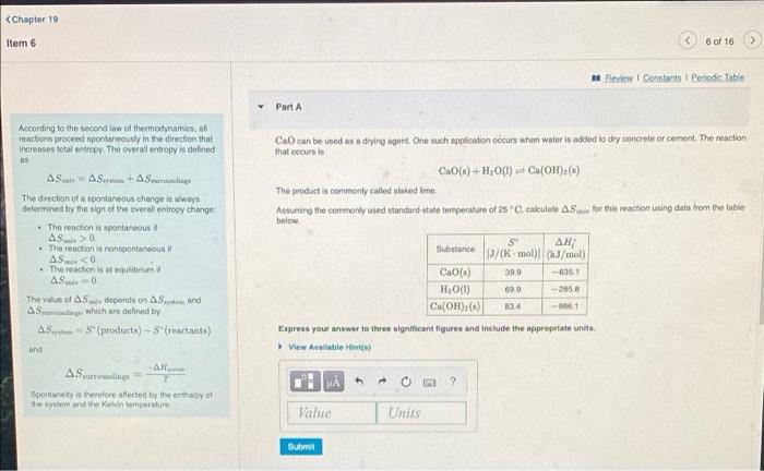 Chapter 19 Item 6 6 Of 16 A Review Constants Periodic Table Part A According To The Second Law Of Thermodynamics All R 1