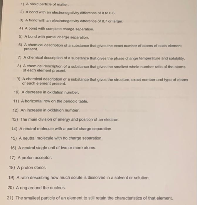Parti Put The Number From The Single Response On The Response List That Best Defines The Term On The Line To The Left Of 2
