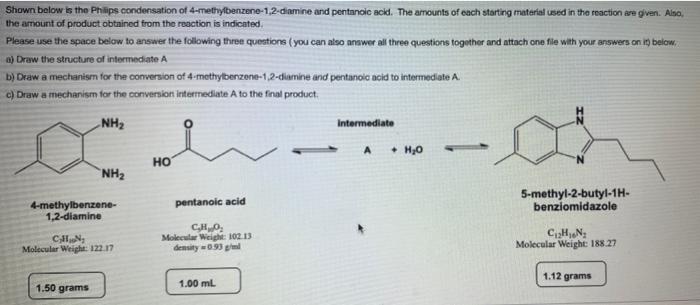 Shown Below Is The Philips Condensation Of 4 Methylbenzene 1 2 Diamine And Pentanoic Acid The Amounts Of Each Starting 1