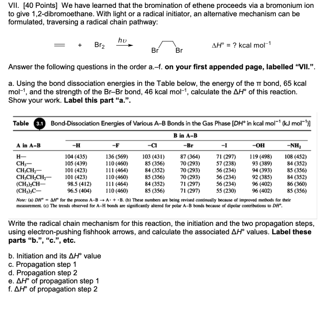 Vii 40 Points We Have Learned That The Bromination Of Ethene Proceeds Via A Bromonium Ion To Give 1 2 Dibromoethane 1
