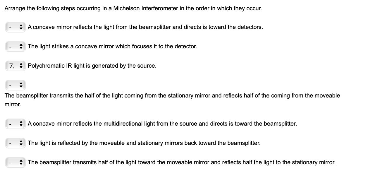 Arrange The Following Steps Occurring In A Michelson Interferometer In The Order In Which They Occur A Concave Mirror R 1