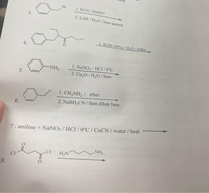 Br 1 Kcndms0 3 2 Lah Et O Base Quench 4 1 Koh 40 H O Reflux Nh2 5 1 Nano2 Hci 0 C 2 Cu O H2o Heat 1 1