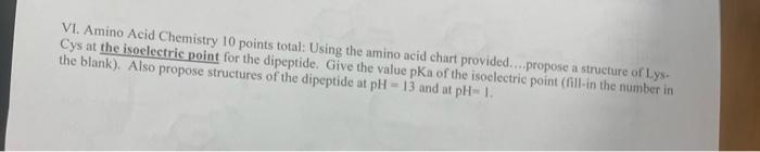 Vi Amino Acid Chemistry 10 Points Total Using The Amino Acid Chart Provided Propose A Structure Of Lys Cys At The I 1