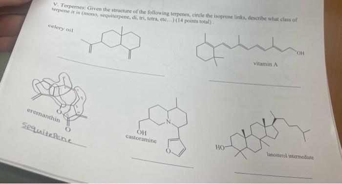Terpene It Is Mono Xequiterpene Di Tri Tetra Etc 14 Points Total Terpemes Given The Structure Of The Follo 1