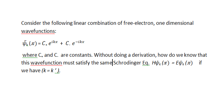 Consider The Following Linear Combination Of Free Electron One Dimensional Wavefunctions Ux X C Eikx C E Ikx W 1