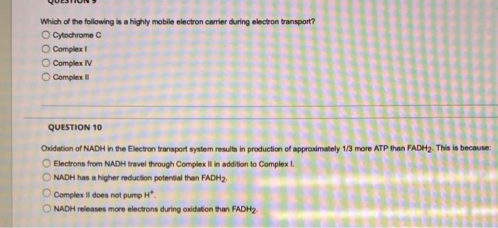 Which Of The Following Is A Highly Mobile Electron Cartier During Electron Transport Cytochrome C Complex Complex Iv Co 1