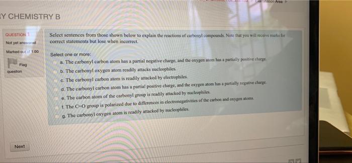 Anton Area Ey Chemistry B Question 1 Select Sentences From Those Shown Below To Explain The Reactions Of Carbonyl Compou 1