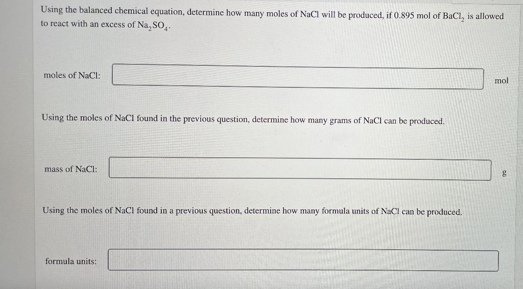 Balance The Chemical Equation For The Reaction Of Bacl And Na So Chemical Equation Bacl Aq Na So Aq Baso4 S 2 2
