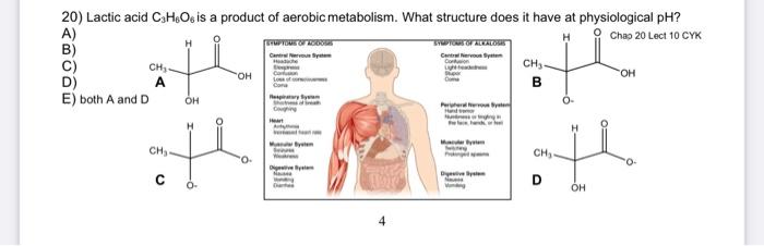 Wuror Cantem 20 Lactic Acid C Ho Is A Product Of Aerobic Metabolism What Structure Does It Have At Physiological Ph A 1
