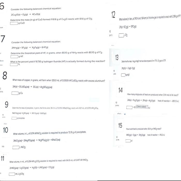 5 Consider The Following Balanced Chemical Equation 2cu2019 O20 Cos Determine The Mass Ing Of Cuo Formed If 616 G 1