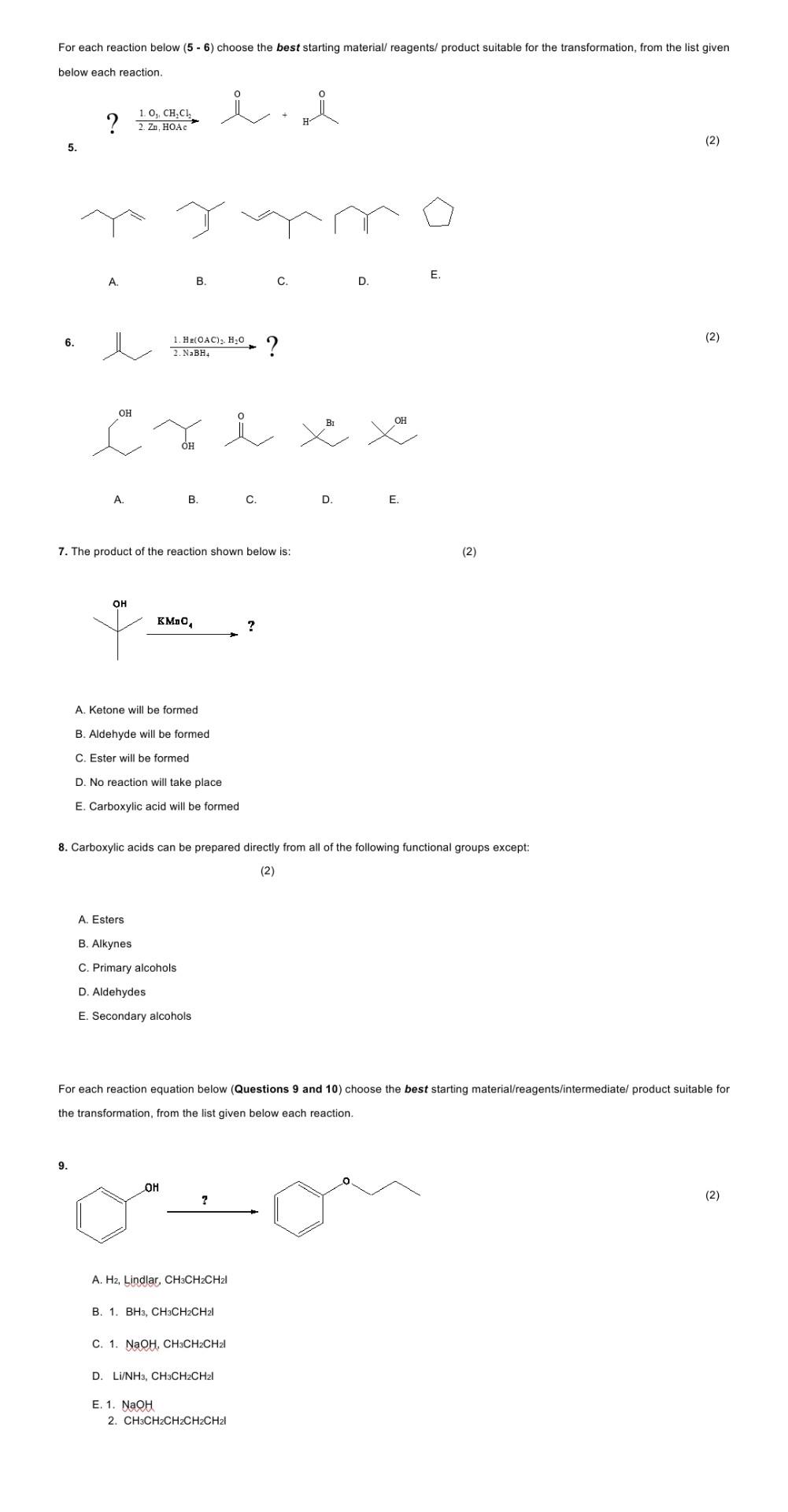 For Each Reaction Below 5 6 Choose The Best Starting Material Reagents Product Suitable For The Transformation Fr 1