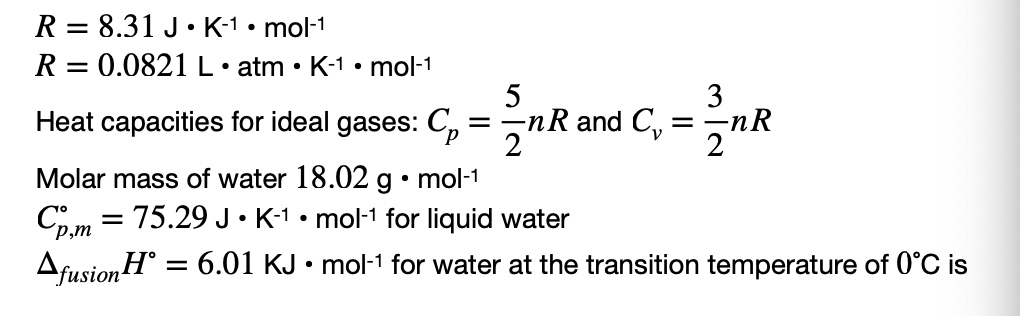 5 R 8 31 J K 1 Mol 1 R 0 0821 L Atm K 1 Mol 1 3 Heat Capacities For Ideal Gases Cp Nr And C 2 Molar Ma 1
