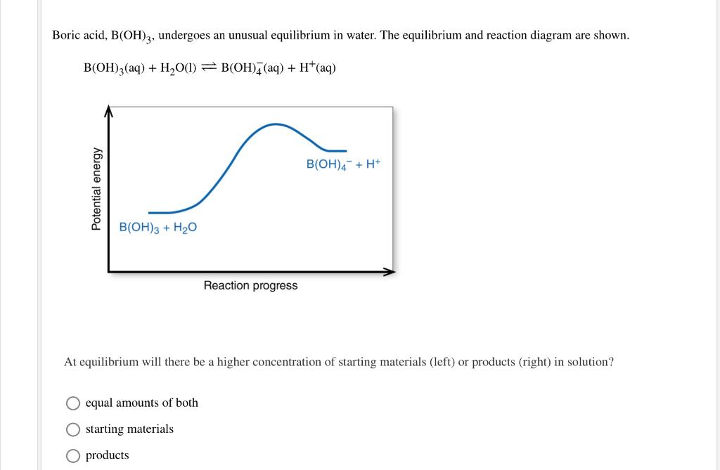 Boric Acid B Oh 3 Undergoes An Unusual Equilibrium In Water The Equilibrium And Reaction Diagram Are Shown B Oh 3 Aq 1